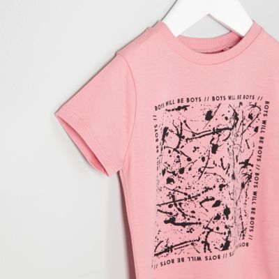 Mini boys pink abstract print T-shirt
